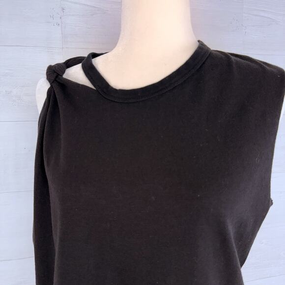 Current Elliot Shoulder Twist Knot Tank Top Size 0 Black Boxy Oversized Goth - Picture 7 of 13